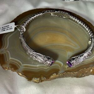 Stainless Steel Cuff Bracelet with Amethyst Gemstone ,New